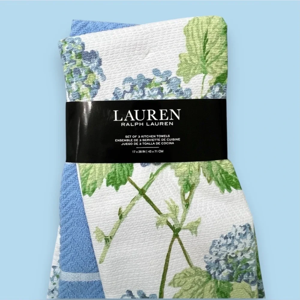 Ralph Lauren - ‘Hydrangea - bundle ‘ Dish towels (3) & Drying mats (2) NWT Firm!